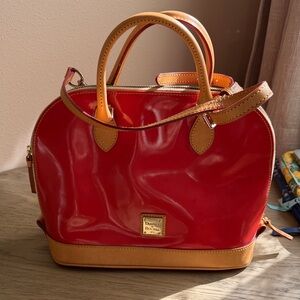 Dooney & Bourke Glossy Red and Tan Satchel